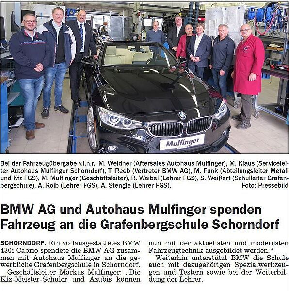 Februar 2018: BMW AG und Mulfinger spenden Fahrzeug an die Grafenbergschule Schorndorf error_file_does_not_exist